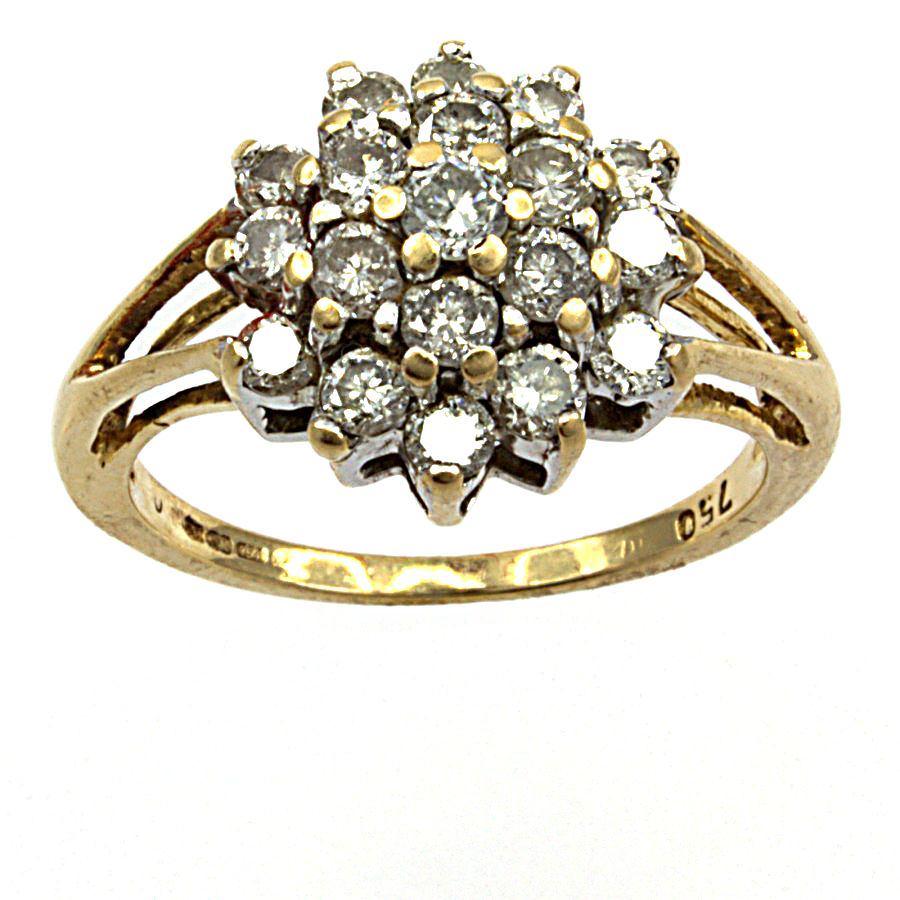 18ct gold Diamond 36pt Cluster Ring size L